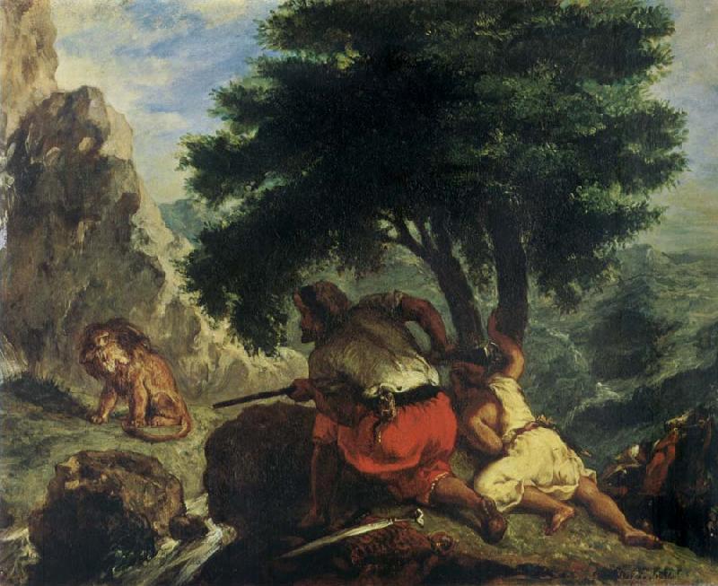 Eugene Delacroix Lion Hunt in Morocco oil painting picture
